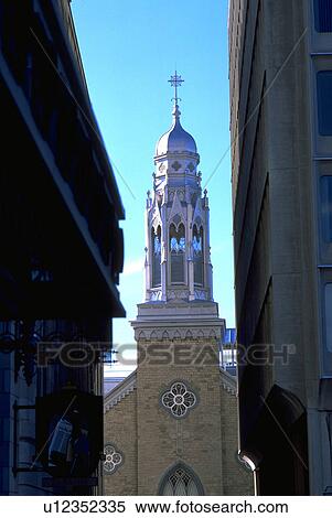 city, church, quebec, street, narrow, view View Large Photo Image Stock Photography - city, church, quebec, street, narrow, view. Fotosearch
