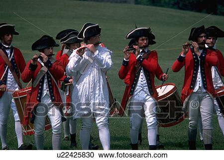 Stock Image - drummers, white, pipers, soldiers, uniformed, red. Fotosearch