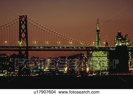 dusk, san, bridge, bay, francisco, water View Large Photo Image Picture - dusk, san, bridge, bay, francisco, water. Fotosearch
