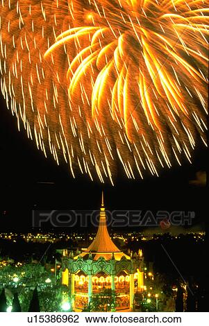 Stock Image - fireworks, july, fourth, carousel, party. Fotosearch