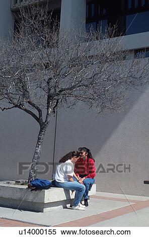 Stock Photography - girls, friends, college, talking, hispanic. Fotosearch