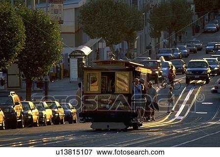Stock Photo - hill, people, up, cable, riding, car. Fotosearch