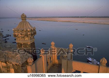 Stock Photography - india, overlooking, varanasi, river, ganges, steepletops. Fotosearch