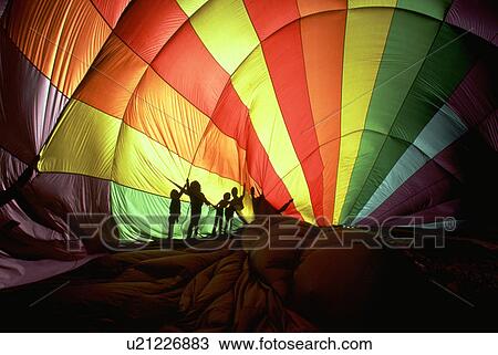 Stock Image - inflated, members, balloon, colorful, silhouetted, crew. Fotosearch