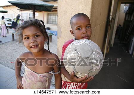 Stock Image - kids, football, namibia, children, person, people. Fotosearch