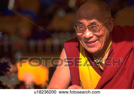 Stock Image - lama, sacred, buddhism, smiling, dalai. Fotosearch