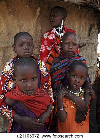 Stock Image - masai, pattern, tanzania, children, person, people. Fotosearch