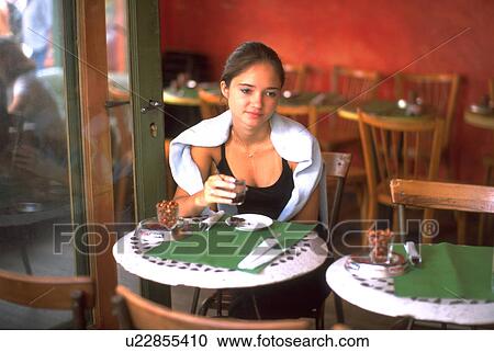 Stock Image - moment, coffee, paris, cafe, lady, girl. Fotosearch