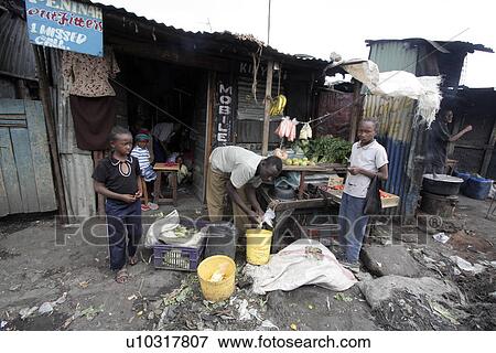 Stock Photo - mukuru, person, shops, small, kenya, people. Fotosearch