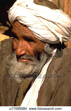 Picture - old, turban, male, tribesman, elderly. Fotosearch