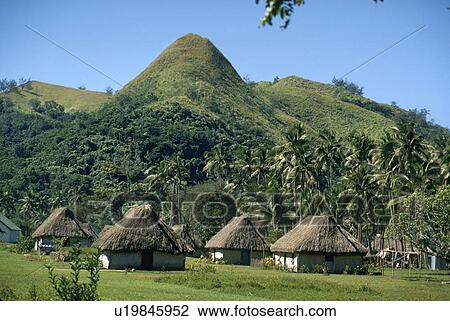 Stock Image - pacific, huts, south, island, fiji, thatched. Fotosearch