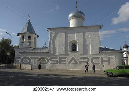 Stock Photo - person, pskov, church, russia, people. Fotosearch