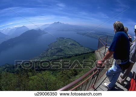 Stock Image - rigi, look, top, rigikulm, view, tourists. Fotosearch