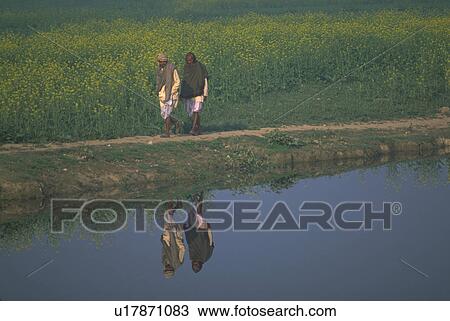 Stock Image - river, hindu, ganges, walking, peasants, nature. Fotosearch