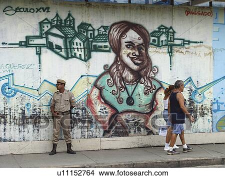Picture - salvador, person, pelourinho, mural, brazil, people. Fotosearch