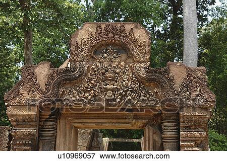 Stock Photo - temple, detail, srei, banteay, carving, cambodia. Fotosearch