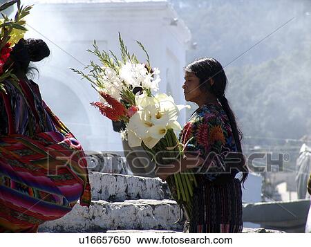 Stock Image - traders, people, guatemala, person, girl, flowers. Fotosearch