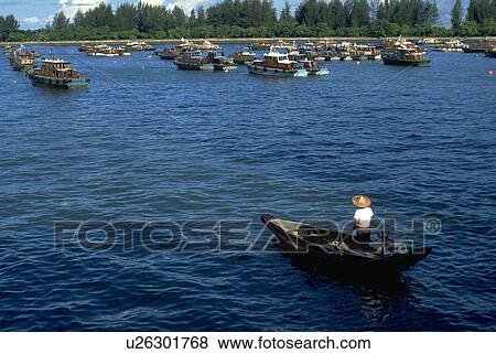 Stock Photo - transportation, boats, waterway, busy, river, singapore. Fotosearch