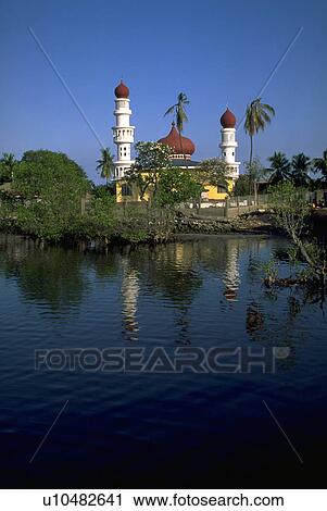 Stock Image - trees, castle, palm, lake, temple, water. Fotosearch