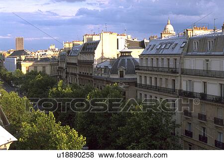 Stock Photo - trees, french, buildings, architecture, classical, view. Fotosearch