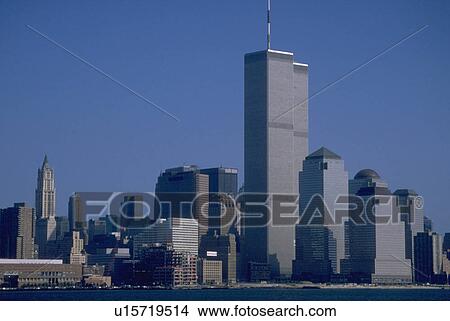 Picture - twin, water, manhattan, lower, skyline, view. Fotosearch