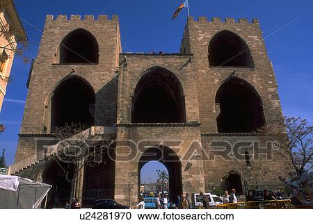 Stock Image - valencia, ancient, seen, gates, fortified, massive. Fotosearch