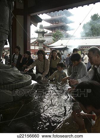 Stock Image - visitors, love, japan, person, people, water. Fotosearch