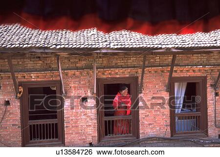 Stock Photograph - window, nepalese, through, looking, female, woman. Fotosearch