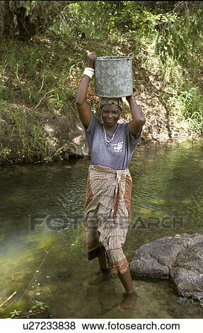 Stock Photo - zambia, water, person, fitness, people, woman. Fotosearch