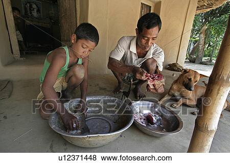 Stock Photo - bangladesh, food, fish, person, people, dog. Fotosearch