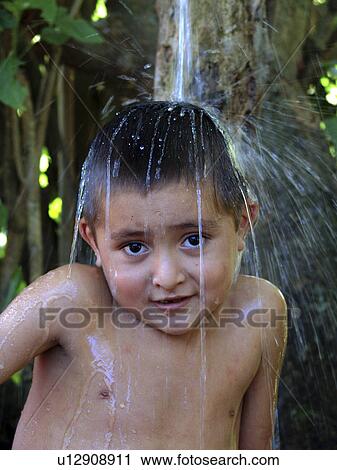 Stock Image - bath, person, taking, boy, honduras, people. Fotosearch