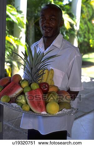 Stock Image - black, waiter, chef, male, handsome. Fotosearch