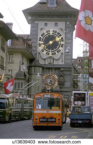 Stock Image - blaze, tower, benchmark, switzerland, bern, clock. Fotosearch