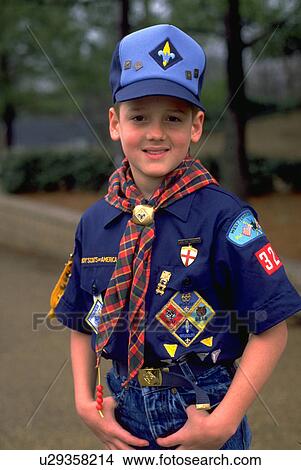 Picture - boyscout, scout, photographed, proud, uniform, boy. Fotosearch