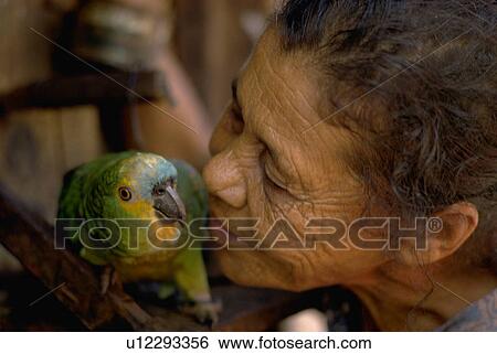 Stock Photograph - brazil, female, salvador, parrot, pet, woman. Fotosearch