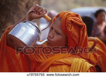 Stock Photography - buddhist, people, cambodia, 3242, person, water. Fotosearch