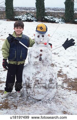 child, released, happy, snowman, boy, model View Large Photo Image Stock Photo - child, released, happy, snowman, boy, model. Fotosearch