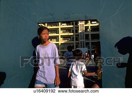 Stock Image - children, cebu, schoolyard, opening, girl. Fotosearch