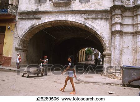 Stock Photograph - cuba, woman, walking, shorts, female, 3757. Fotosearch