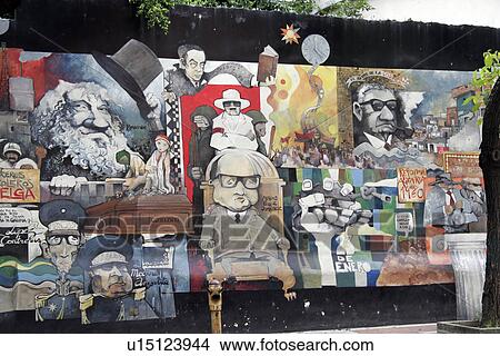 Picture - downtown, person, murals, political, venezuela, people. Fotosearch