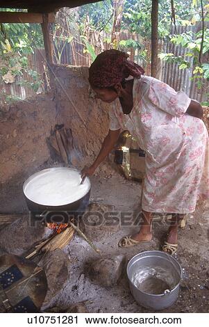 Stock Image - food, haiti, preparing, female, woman, 3713. Fotosearch