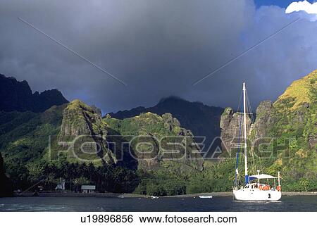 Stock Photograph - french, boat, island, hiva, fatu, sail. Fotosearch