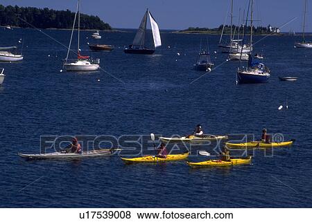 Stock Photo - harbor, kayaks, camden, bag, cross, colorful. Fotosearch