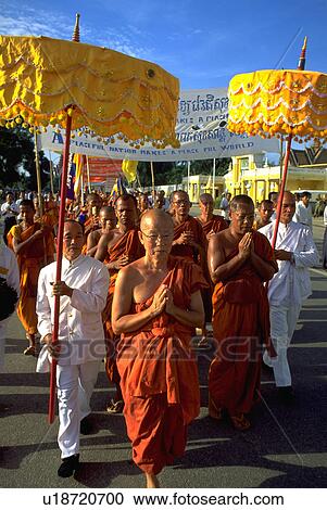 Stock Image - holy, people, priests, monks, cambodia, party. Fotosearch