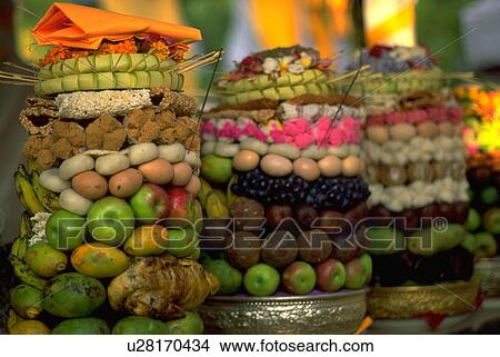 Picture - indonesia, food, trays, indonesian, fruit, flowers. Fotosearch