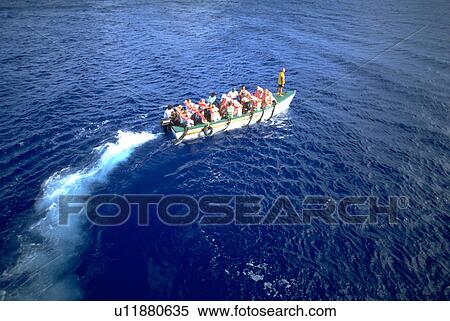Stock Photography - island, boat, polynesia, french, passengers, water. Fotosearch