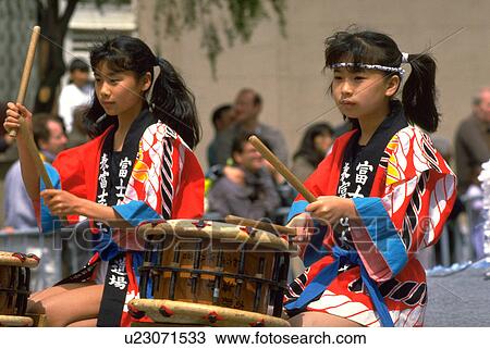 Stock Image - japan, blossom, americans, asian, festival, cherry. Fotosearch