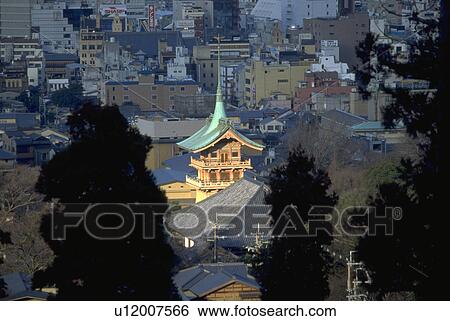 Stock Photograph - kyoto, city, up, rising, temple, view. Fotosearch