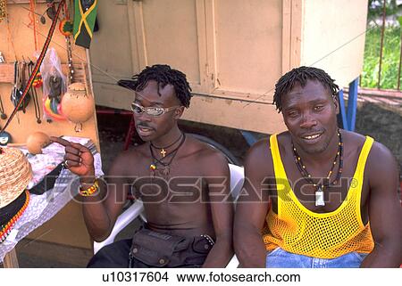 Picture - men, two, jamaica, vendors, jamaican, hand. Fotosearch