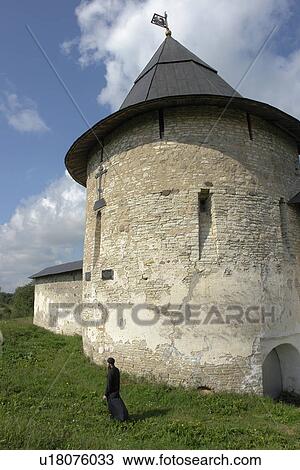 Stock Image - pechersky, person, walls, exterior, russia, people. Fotosearch